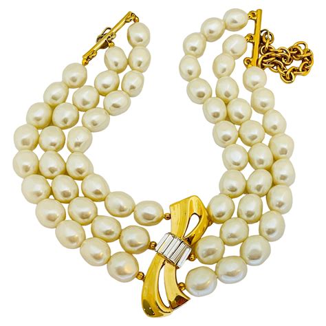 givenchy vintage pearl gold necklace|givenchysilvertone rhinestone necklace pearl.